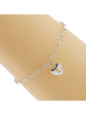 Tiffany & Co Heart Lock Charm 925 Sterling Silver Bracelet